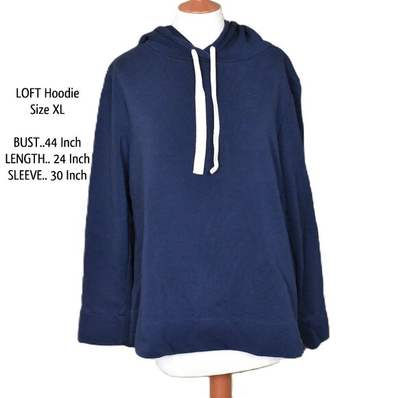 LOFT Hoodie XL Navy Blue Long Sleeve Cotton Blend Draw String - Picture 1 of 5